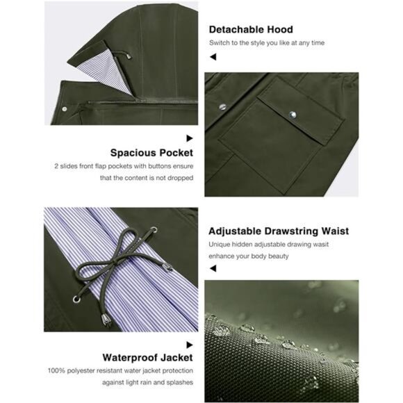 Rain Jacket Women Lightweight Raincoat Waterproof Windbreaker - Picture 5 of 6